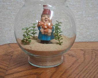 Miniature Terrarium Kit, Fairy Garden DIY Kit with Mushroom Figurine, Artificial Plants and Alabama Tan Sand, Mini Garden Decoration I#LPPS