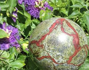 6 lb 6 oz Dragon Blood Jasper Sphere, Large Polished Crystal Ball, Natural Dragon Stone, Red Green Gemstone, Collector Decor