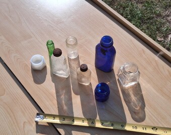 Lot of 8 Assorted Antique Glass Bottles, Vintage Bottle Collection, Unidentified Old Bottles, Rustic Primitive Decor, Collectible Glass I#EU