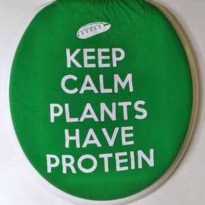 Fun Toilet Seat lid Covers:  Standard size toilet seat. Vegan decor. Small bathroom idea. Funny Decorating ideas. cloth toilet seat covers