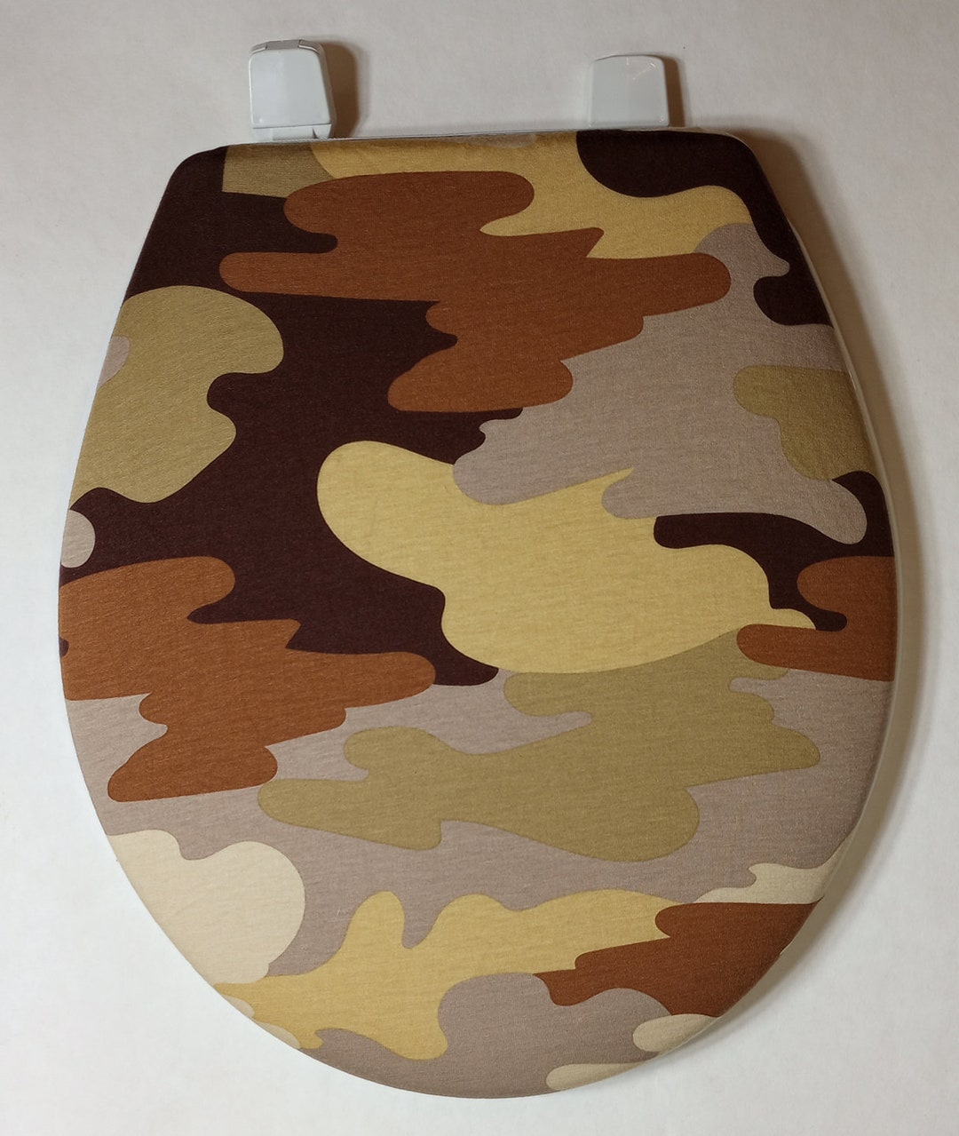 Cloth Toilet Seat Lid Cover, for Standard Size Toilet Seat. Cotton Blend Earthy Brown Camouflage