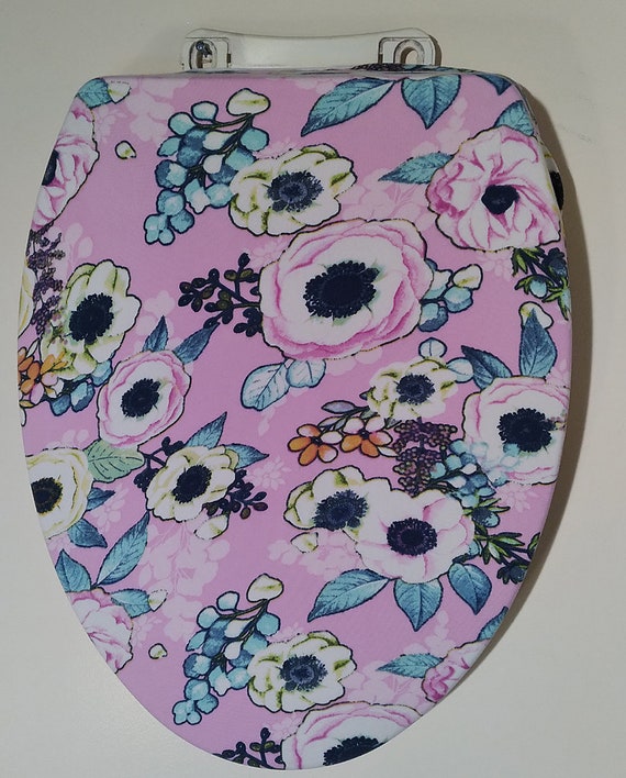 Pink elongated sale toilet lid cover