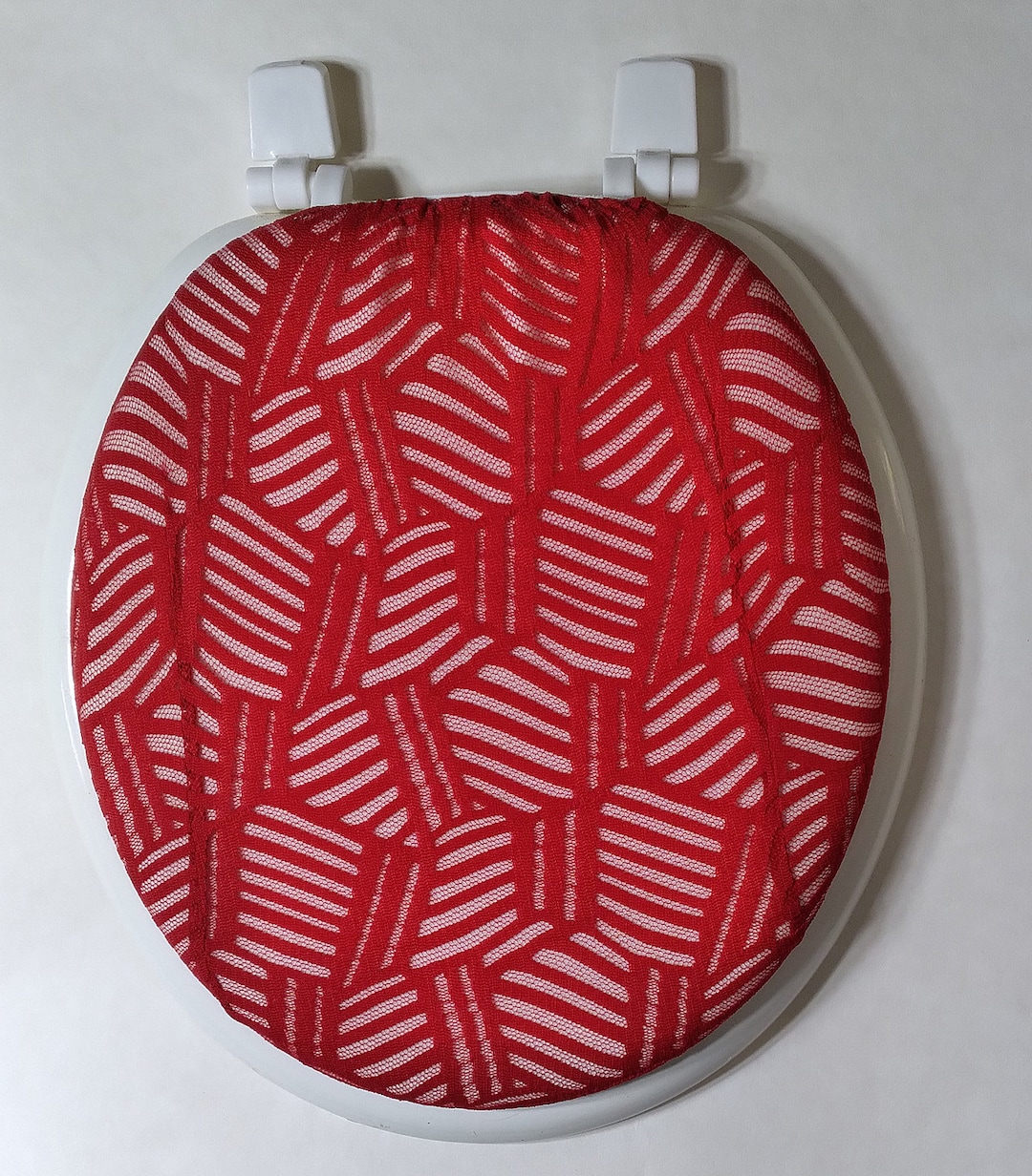 Cloth Toilet Seat Lid Cover Red Bathroom or Holiday Decor. Standard