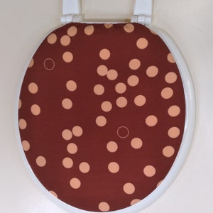 Toilet Seat Lid Cover : Burnt orange Bathroom Decor idea. Standard size toilet seat. Stretchy cloth lid covers for instant makeovers