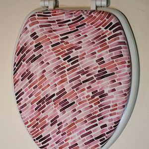Toilet Seat Cover :  Bathroom decor. Stretchy cotton beautiful fabric.  Standard size toilet. ECO friendly designer fabric. Bathroom art loo