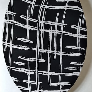 Easy Bathroom idea Toilet Seat Cover: for elongated Toilet seat. black and white stretch fabric lid cover. toilettendeckel. Loo Toilet cover