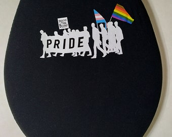 Pride Toilet Seat lid Covers:  Standard size toilet seat. Small bathroom idea. Decorating ideas. cloth toilet seat covers rainbow Gay pride