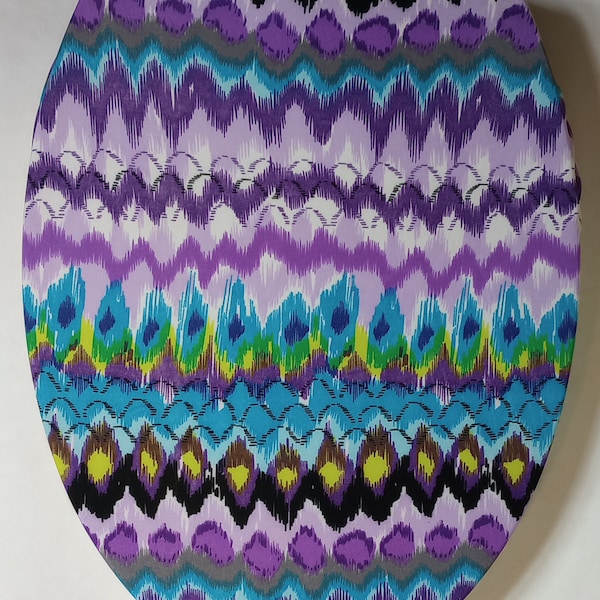 Toilet seat Lid Covers : For Elongated toilet seats. Great in Purple or aqua bathrooms. Multi color design. Redecorate easily. Stretchy poly