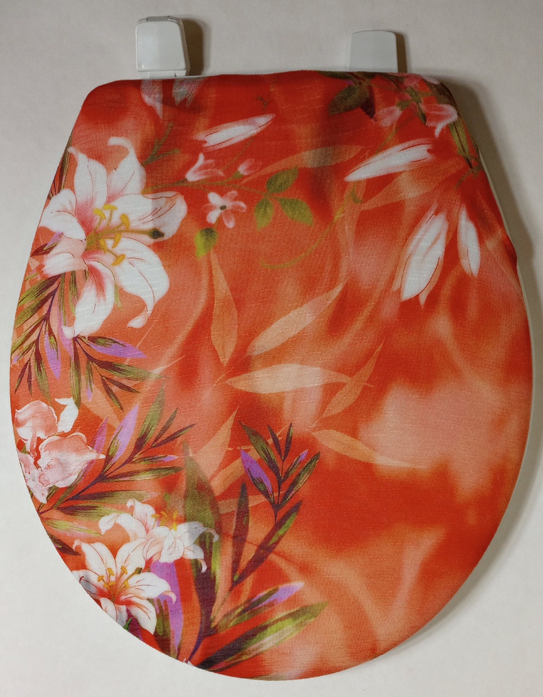 Lily Bathroom Art. Cloth Toilet Lid Covers for Standard Size Toilet