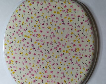 Cloth Toilet Seat Lid Cover: For Standard size toilet seat. Easy Bathroom decorating ideas. Yellow floral design. Soft cotton blend. Loo