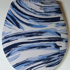 Toilet Seat lid Cover, for standard size toilet. Bathroom Decor idea. blue and white pattern. Thin Spandex fabric lid cover, loo cover.