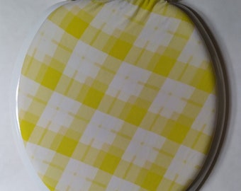 Toilet Seat Lid Cover : For Standard size toilet seat. Easy Bathroom decorating ideas. Yellow checker board fabric. Stretchy lid cover. Loo