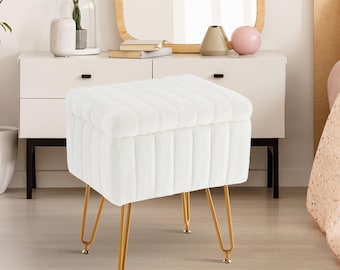 Taburete y otomana de piel sintética con almacenamiento oculto para salón o dormitorio.