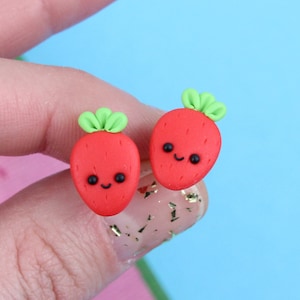 Cute Little Strawberry Earrings, Gift For Kids, Summer Studs, Red Berry Earrings, Strawberry Jewelry