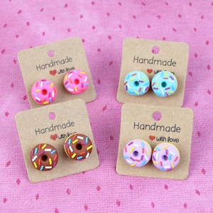 Hot Pink Donut Studs Earrings, Food Lover Gift, Chocolate Doughnut Earrings, Gifts for Kids, Miniature Food Studs, Stocking Stuffers