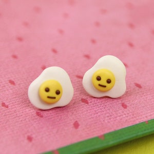 Fried Eggs Stud Earrings, Egg Lover Gift, Funny Food Earrings, Breakfast Jewelry, Gifts for Kids, Miniature Food Studs, Stocking Stuffers