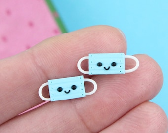 Tiny Face Mask Stud Earrings, Funny Gift For Nurse Doctor Medical Worker, Social Isolation Jewelry