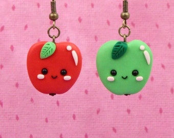 Pendientes de manzana kawaii, regalo para profesor/a, joyas de jardín de cuento de hadas, pendientes de frutos rojos, regalo para calcetines navideños