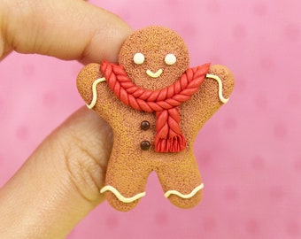 Gingerbread Man Brooch, Funny Christmas Gift, Xmas Biscuit Jewelry, Baking Pin, Miniature Food Jewelry, Stocking Filler, Stocking Stuffers