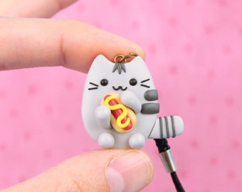 Pusheen With Hot Dog Keychain, Miniature Food Gift, Funny Picnic Charms, Stocking Stuffers