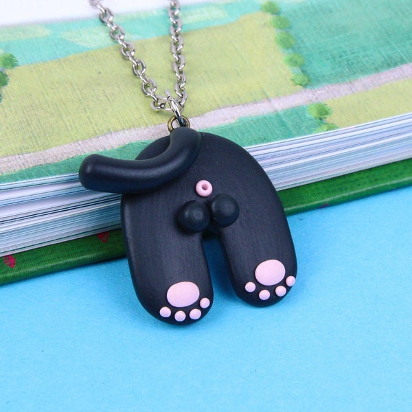 Collier noir de butt de chat, cadeau fou de dame de chat, porte-clés de butte de chaton