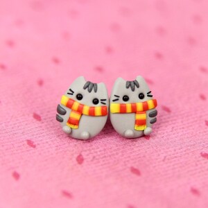 Wizard Cat Stud Earrings, Magic Lover Gift, Pusheen Studs, Gifts for Kids, Funny Animal Earrings, Book Lover Gift, Stocking Stuffers
