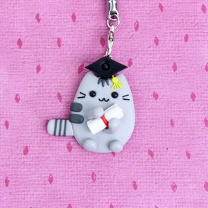 High School Graduation Gift, Student Cat Necklace, Congrats Grad Keychain, Funny Pusheen Jewelry image 3