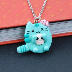 Pusheen Zombie Necklace, Halloween Cat Keychain, Creepy Kitty Charm, Zombie Apocalypse