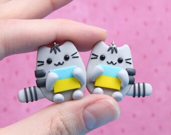 Pusheen With Ukrainian Flag Earrings, Patriotic Сat Earrings, Ukraine Flag Earrings, Blue and Yellow Earrings, Love Save the World