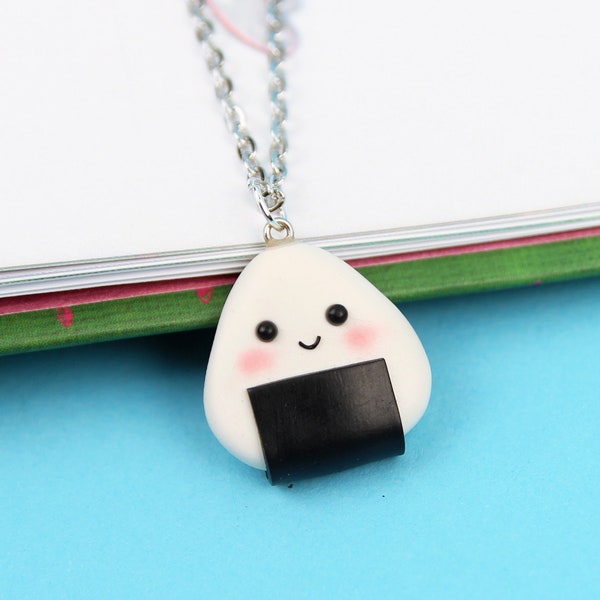Kawaii Onigiri Necklace, Japan Lover Gift, Cute Rice Ball Keychain, Japanese Food Necklace, Sushi Charms
