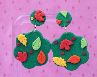 Autumn Leaf Earrings, Gift For Her, Autumn Outfit, Colorful Leaves Jewelry, Green Fall Earrings, October November earrings, Lovely Fall