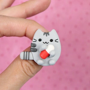 Pusheen With Capsule Pin, Pharmacist Gift, Funny Cat Badge, Medical Worker Gift, Stocking Stuffers