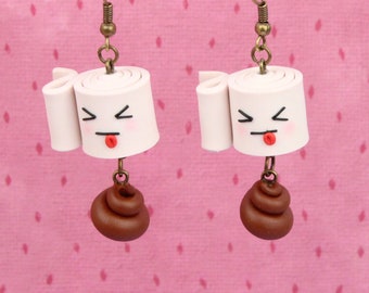 Funny Toilet Paper Earrings, Gift For Friends, Poo And Toilet Roll Jewelry, Stocking Stuffers