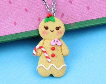 Gingerbread Girl Necklace, Cute Christmas Jewelry, Xmas Girlfriend Gift, Funny Christmas Necklace, Holiday Charm, Christmas Cookie Necklace