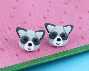 Brincos de pino de guaxinim, presente de tratador de zoológico, joias de animais da floresta, brincos de urso guaxinim