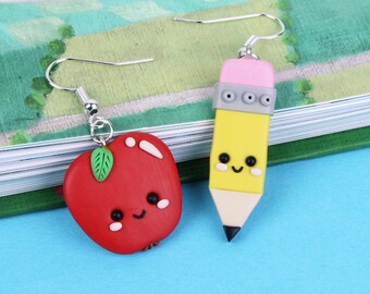Apple & Pencil Earrings, Teacher Appreciation Gift, Back To School Jewelry