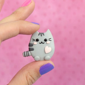 Cute Pusheen Brooch, Cat Lover Gift, Gray Cat Pin, Gift for Friends, Funny Pusheen Jewelry, Gift for Kids, Kitten Badge, Stocking Stuffers