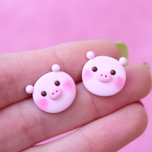Handmade Pig Stud Earrings: Polymer Clay Animal Jewelry