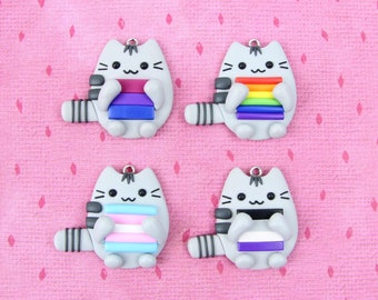 Collar de gato LGBTQ, regalo del orgullo gay, collar de Pusheen arcoíris gay, joyería para lesbianas, bisexuales, no binarias, transgénero, asexuales, regalo pansexual