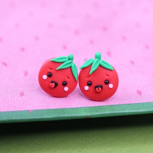 Handmade Tomato Stud Earrings: Funny Vegan Jewelry