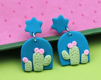 Handmade Polymer Clay Cactus Earrings: Desert Jewelry Gift