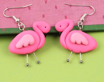 Boucles d’oreilles Rose Chaud Flamingo, Cadeau d’amant d’oiseau, bijoux colorés d’été, boucles d’oreilles tropicales d’oiseau, bijoux d’animal de faune, bourreaux de stockage