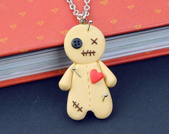 Voodoo Doll Necklace, Halloween Witch Gift, Black Magic Keychain, Occult Charm