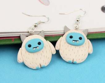 Bigfoot Earrings, Gift for Kids, Snow Monster Jewelry, Sasquatch Earrings, White Yeti Dangle Earrings, Stocking Stuffers, Winter Jewelry
