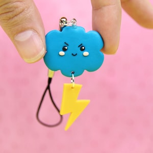 Blue Cloud Necklace, Lightning Cloud Keychain, Funny Weather Jewelry