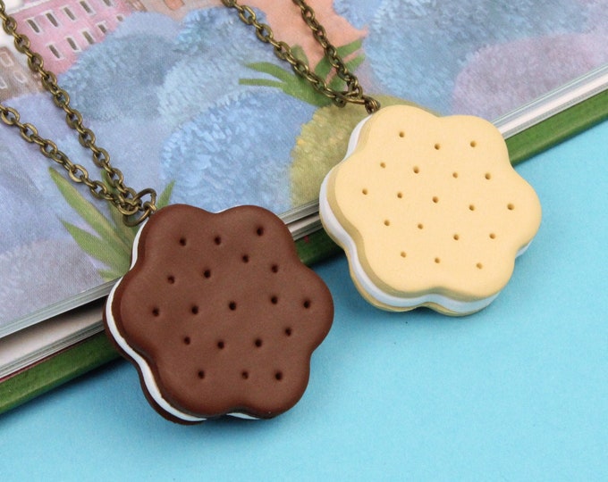 Chocolate Biscuit Necklace, Gift For Pastry, Miniature Food Jewelry, Vanilla Cookie Pendant, Stocking Stuffers