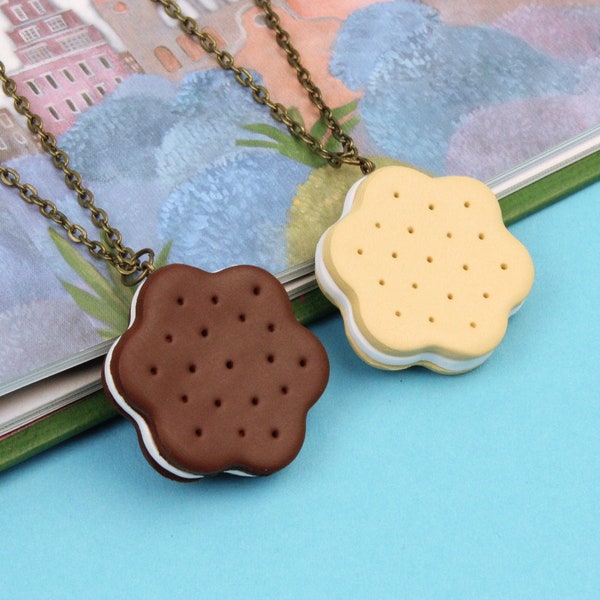 Collier biscuit au chocolat, cadeau pour pâtisserie, bijoux culinaires miniatures, pendentif biscuit vanille, bas de Noël