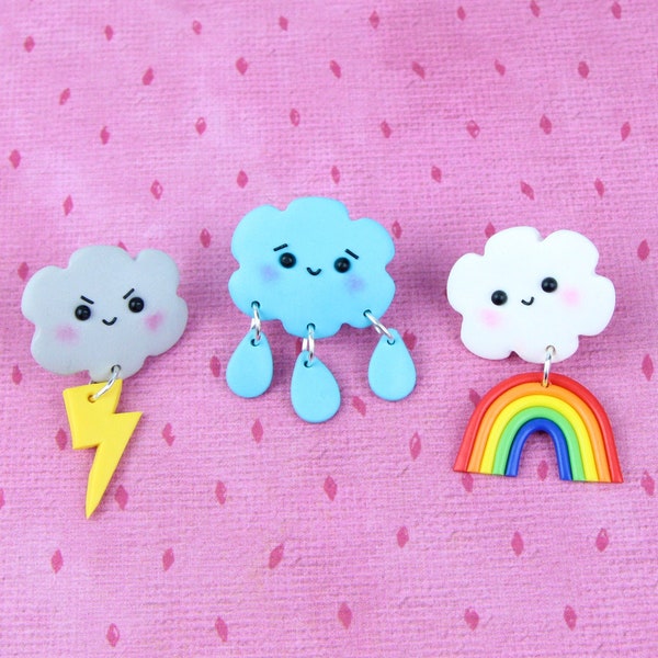 Choose your pair! Happy Cloud Earrings, Funny Birthday Gift For Kids, Goblincore Earrings, Rainbow Rain Earrings