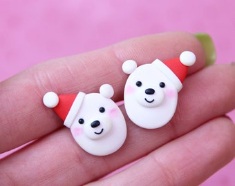 Christmas Bear Stud Earrings, Gift For Kids, Animal Studs, White Polar Bear Earrings, Secret Santa Gift, Winter Earrings, Stocking Stuffer