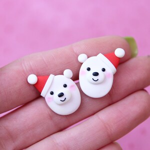 Christmas Bear Stud Earrings, Gift For Kids, Animal Studs, White Polar Bear Earrings, Secret Santa Gift, Winter Earrings, Stocking Stuffer